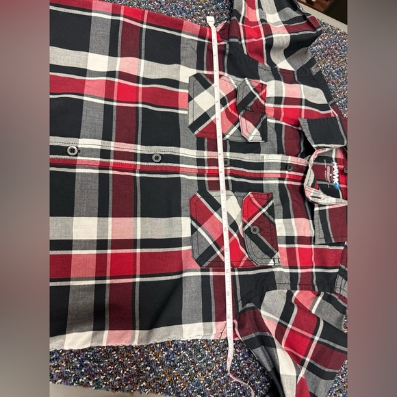Tony Hawk Red and Black Plaid Button Down Boys Med Long Sleeve Dress Shirt 0099 - Picture 7 of 8